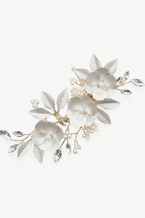 Ivory & Co Gardenia Crystal And Pearl Enamelled Floral ClipEn