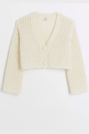 River Island Piger Ecru Hæklet 100% Bomuld Afkortet Cardigan7 - 8 år (122 - 128cm)