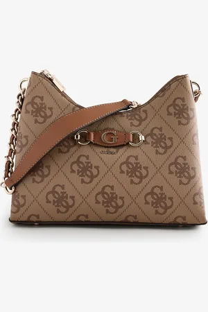 Guess Izzy 4G Logo Top Zip Shoulder Tan Brown BagEn