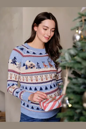 JoJo Maman Bébé Womens Christmas Scene Fair Isle JumperL