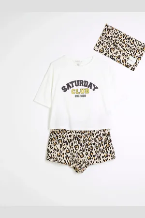 River Island Leopard Tryk Shorts SætL