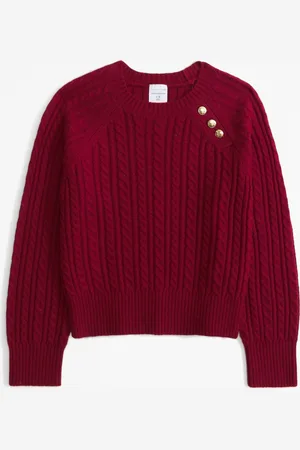 Abercrombie & Fitch Red Cable Knit Jumper With Metal Button Detail9 - 10 år (134 - 140cm)