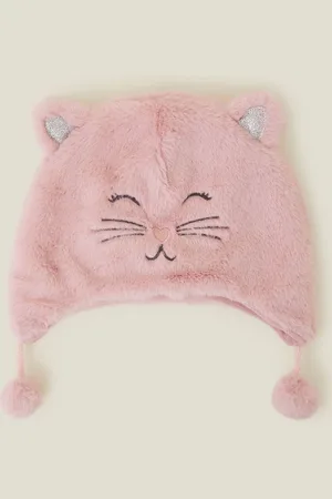 Accessorize Girls Fluffy Faux Fur Cat Winter Chullo Hat3 - 6 år (98 - 116cm)