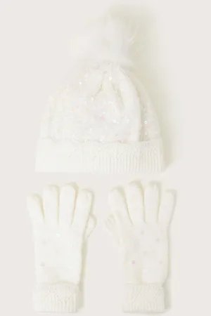 Monsoon Lizzie Sequin Hat and Gloves Set3 - 6 år (98 - 116cm)