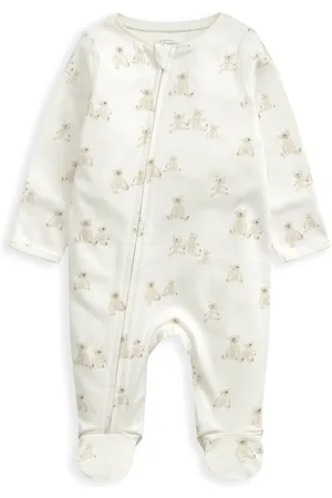Mamas & Papas Cream Teddy Bear Print 100% Cotton All-In-OneUp to 1 Month (56cm)