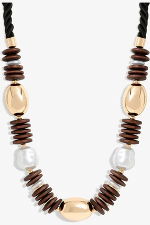 Moodstreet Wood And Pearl Stacker Statement Necklaceen