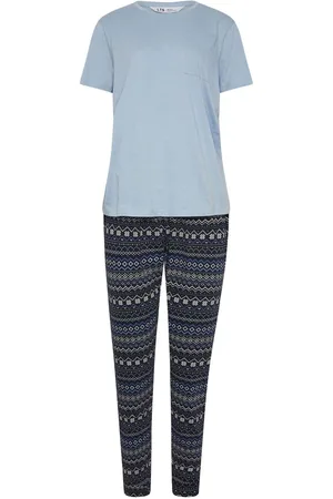 Long Tall Sally Fairisle Short Sleeve 100% Cotton Cuffed Pyjamas Set36-38 Tall