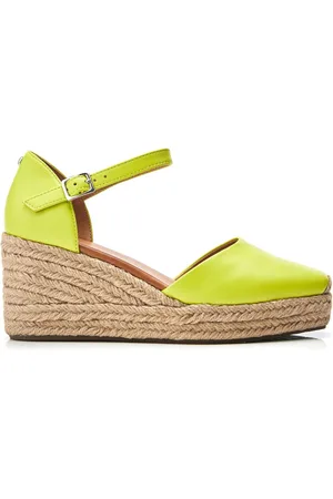 Moda In Pelle Gialla Square Toe Espadrille Wedges