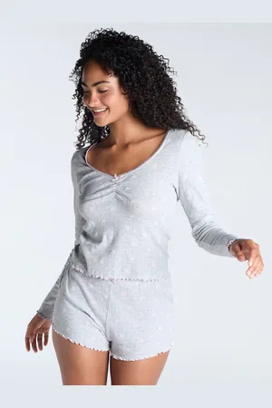 Boux Avenue Pointelle Bows Long Sleeve 100% Cotton Top & Shorts Pyjama Set34