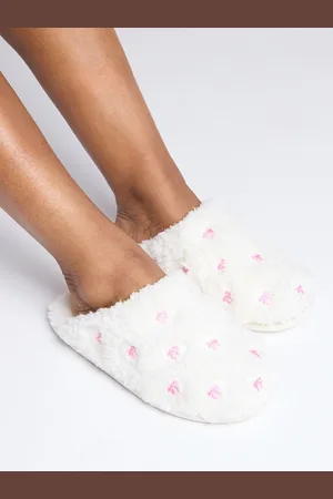 Boux Avenue Cream Bow Embroidered Mules SlippersUK 3 - 4