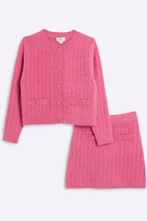 River Island Girls 100% Cotton Fluff Cardigan And Skirt Set146152cm