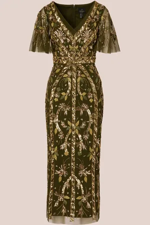Adrianna Papell Beaded Flutter Sleeve Kjole38