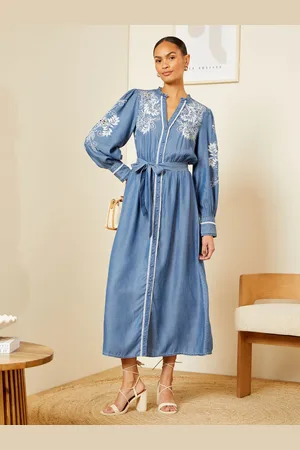 Love & Roses Broderet TENCEL Bælte Midi Skjortekjole40