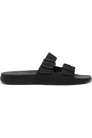 FitFlop IQushion Mens Two-Bar Buckle Black Slides