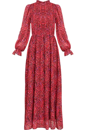 Gina Bacconi Red Thea Sheered Long Sleeve DressS