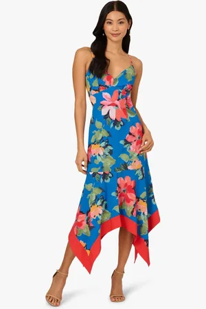 Adrianna Papell Blue Handkerchief Floral Dress