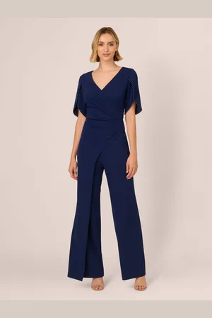 Adrianna Papell Blå Pearl Knit Crepe Buksedragt36