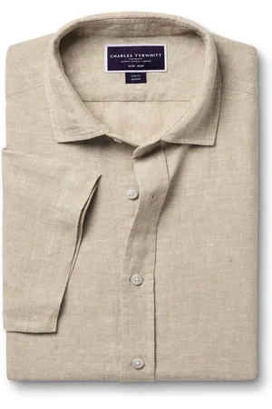 Charles Tyrwhitt Slim Fit Plain Kortærmet Pure 100% Hør Skjortersmall