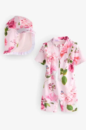 Ted Baker 2 Piece Pink Floral Swimsuit and Sunsafe Hat Set6268cm