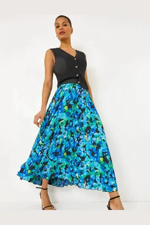 Roman Abstract Print Pleated Skirt42