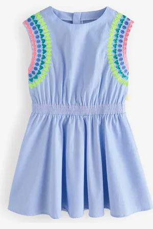 Billieblush Blue Mini Skater 100% Cotton Dress With Multicolour Embroidery Detail4 år (104cm)