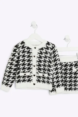 River Island Girls 100% Cotton Dogtooth Fluff Cardigan And Skirt Set12 - 18 måneder (80 - 86cm)