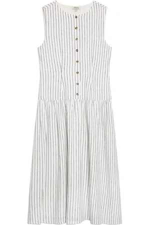 Albaray Stripe Linen Waistcoat Midi White Dress36