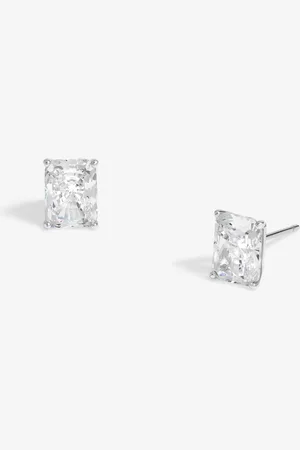 Jon Richard Tone Cubic Zirconia Emerald Cut Stud EarringsEn