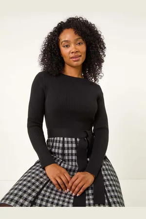 Roman Petite Contrast Check Knitted Dress42