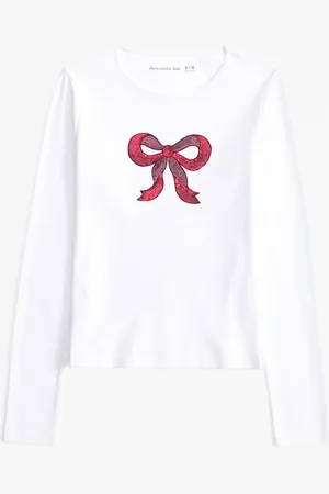 Abercrombie & Fitch Hvid Ribbet Grafisk Langærmet Top15 - 16 år (170 - 176cm)