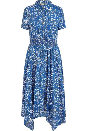 Yumi Leaf Print Dip Hem Midi Shirt Dress40