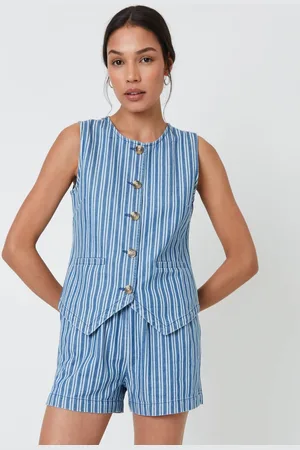 Threadbare Striped Crew Neck Denim Waistcoat42