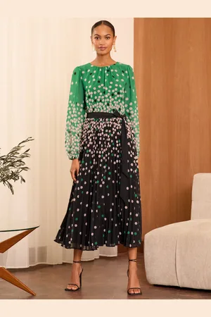 Love & Roses Pleated Long Sleeve Midi Dress42