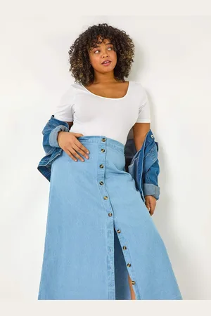 Roman 100% Cotton Curve Button Through Denim Skirt46