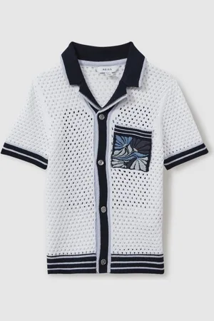 Reiss Lucile Open-Stitch Embroidered Cuban Collar Shirt9 - 10 år (134 - 140cm)