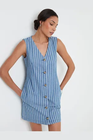 Threadbare Stribet Denim Vest Mini 100% Bomuld Sommerkjole36