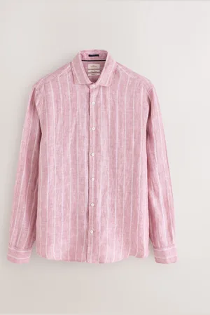 Next Stripe 100% Linen Basket Weave Long Sleeve Smart Shirt with Cutaway Collarxlarge