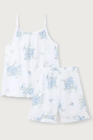 The White Company Relaxed Fit Blue Vintage Floral Frill Hem Short Pyjamas146152cm