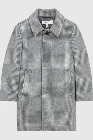 Reiss Bark Wool Blend Prince of Wales Check Overcoat140146cm