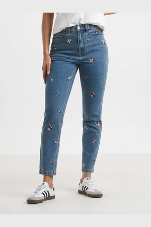 Simply Be Slim Floral Print Embroidered Mom Jeans50