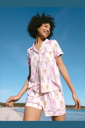 Chelsea Peers Seahorse Stripe Print Button Up Short Pyjamas Set42