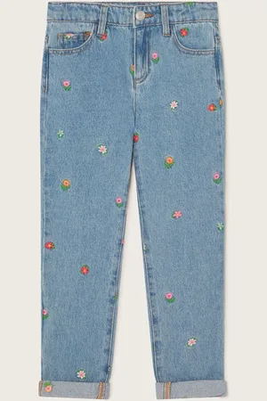 Monsoon Floral Print Embroidered 100% Cotton Straight Jeans9 år (134cm)