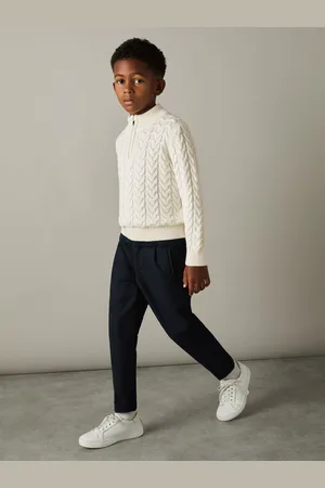 Reiss Tamworth Cabled Knitted Quarter Zip Jumper with Cotton and Wool11 - 12 år (146 - 152cm)