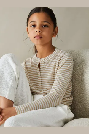 Reiss Tessa Striped Grandad Collar Long-Sleeve Top10-11 år