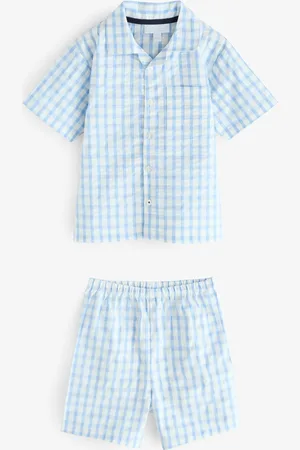 The White Company Blue 100% Organic Cotton Relaxed Fit Seersucker Traditional Shortie Pyjamas9298cm