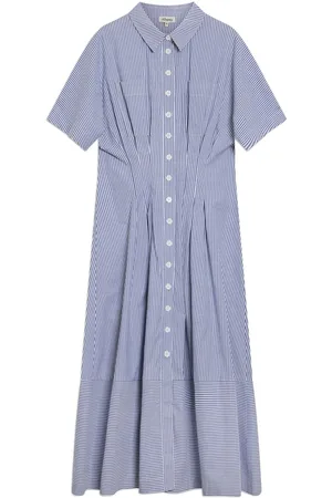 Albaray Blue Ticking Stripe Pleat Dress36