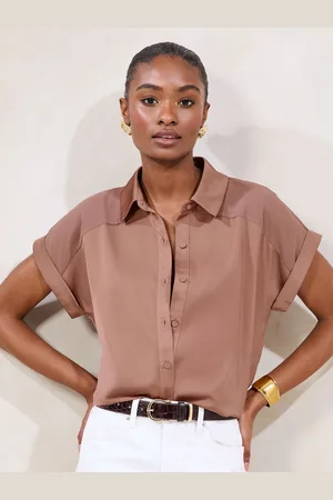 Lipsy London Short Sleeve Satin Chiffon Mix Shirt34