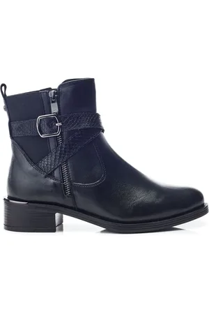 Moda In Pelle Oloron Smart Buckle Detail Leather Ankle Black Boots