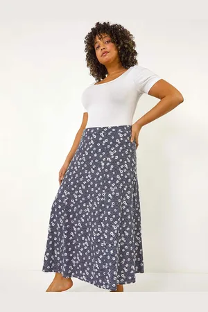 Roman Curve Daisy Print Midi Skirt46