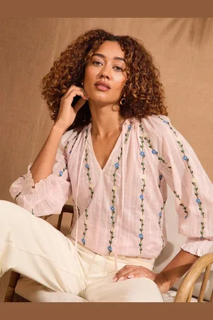 Love & Roses Embroidered Notch Neck 3/4 Sleeve Blouse36